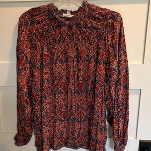 beachlunchlounge Red and Blue Geometric Blouse